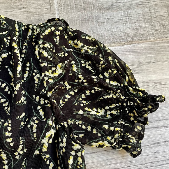 BA&SH Matcha Floral Mini Dress Noir Flowy Ruffles Elastic Waist BLK/Yellow SZ 4 - Picture 6 of 16